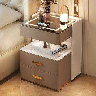 Smart Bedside Table Multi-functional Storage Solid Wood Light Luxury Simple Modern Installation-free Bedroom Rechargeable Storage Bedside Cabinet