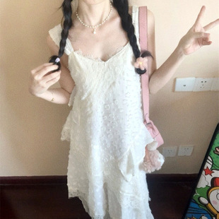 Small Summer French Style Gentle Style Lace Stitching Design Slip Skirt Women's Loose Slimming Mid-length A- line Skirt