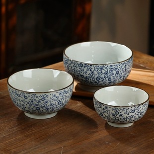 Vintage Blue and White Rice Bowl Household Ceramic Ramen Bowl Japanese Style 6/ 7inch Large Noodle Soup Bowl Underglaze Color Plus B&