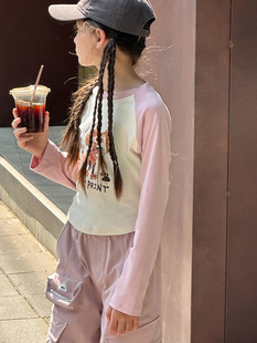 Sangluo Children's Wear Girls' Raglan Sleeve T-shirt 2024 Summer New Cotton Breathable Children's Cartoon Printed Base Shirt