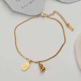 2023 New Summer Lucky Gourd Titanium Steel Anklet Women's High Sense Niche Light Luxury High Sense Design Not Fading