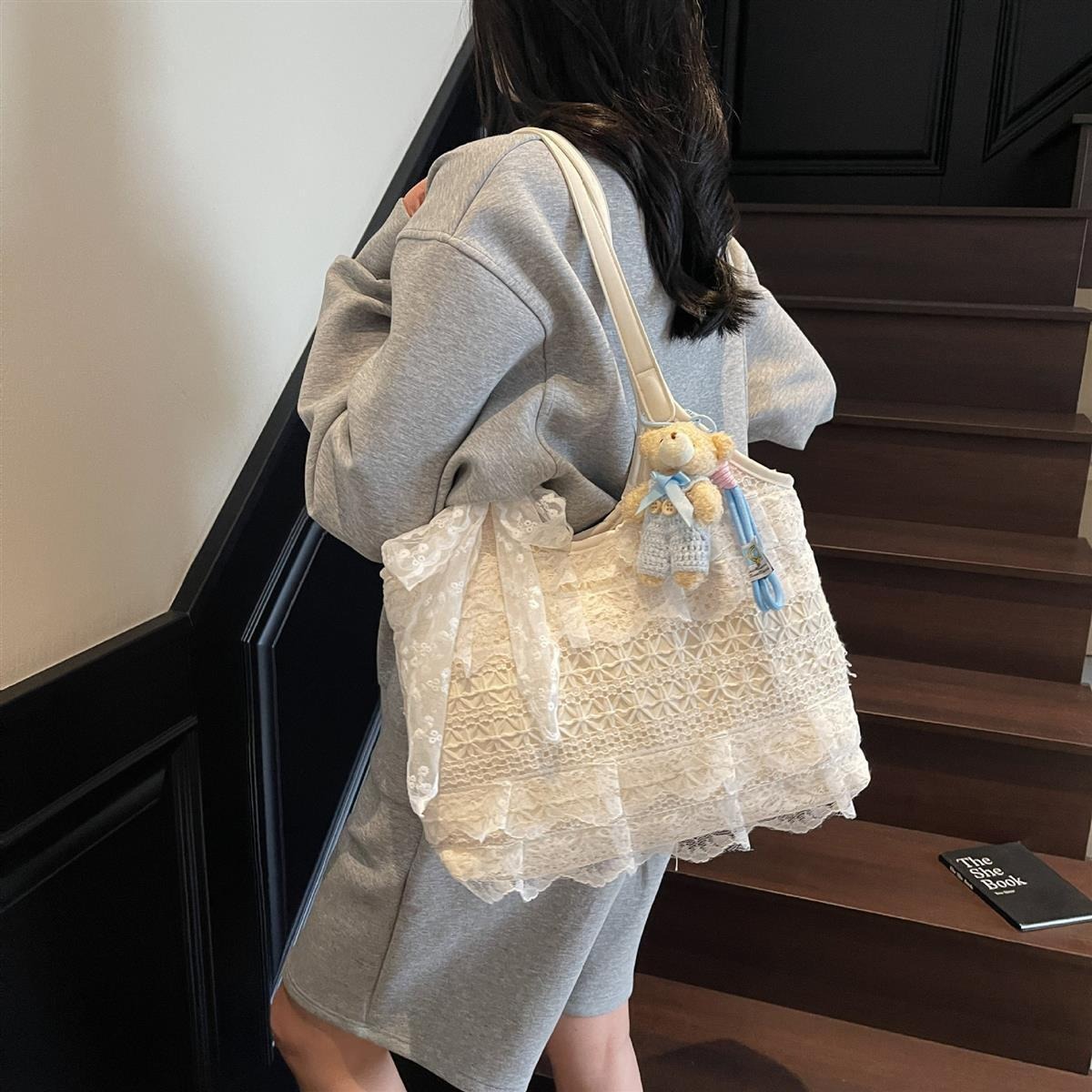 2026 Summer New Casual Vacation Backpack, Ethereal Lace Shoulder Bag, Large Capacity Tote Bag, Hollowed-out Beach Bag
