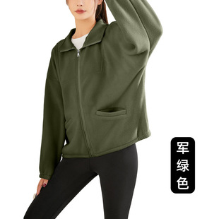 Sports Casual Coat Women's New Autumn and Winter Fleece Solid Color Warm Kangaroo Pocket Collar Shoulder Fleece Top for Women