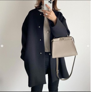 in stock 2024 Cross-border Fall/Winter New Commuter Straight Cardigan Slim-fit Crewneck Woolen Coat Woolen Coat Women