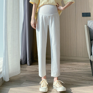 Pregnant Women's Pants Summer Thin Outer Wear Cotton and Linen Ankle-length Pants Summer Loose plus size Pants Harlan Straight Pants