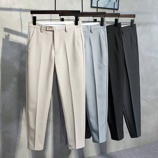 Hanging Photoshoot Ins Light Mature Spring and Summer New Original Casual Non-ironing Fashion Slim-fit Cropped Trousers for Men