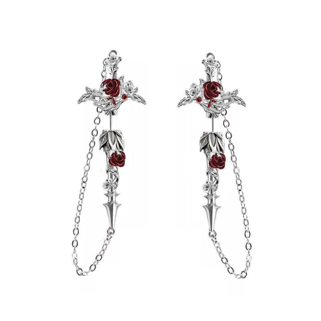 New Hot-Selling Fashionable Design Skeleton Series Dark Goth Style Red Rose Earrings Trendy Cool Personality Earrings