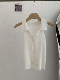 Omalai Lapel Slim Fit Тонкий вязаный жилет без рукавов женский летний однобортный однотонный топ Real Shot 3676