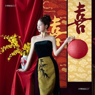Engagement Xiangyun Hanging Cloth Banner Wedding Ceremony Wedding Room Decoration New Chinese Wedding Character Bride Morning Robe Shooting Background