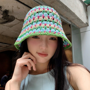 Dopamine Ins Hollow Shade Fisherman Hat Women's Summer Travel Vacation Straw Hat Big Head All-match Face Showing Small Basin Hat