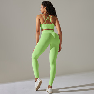 Amazon Cross-border Seamless Quick-drying Breathable Sports Fitness Suit Tight Beauty Back Pants Two-piece Set Women's Spot Summer