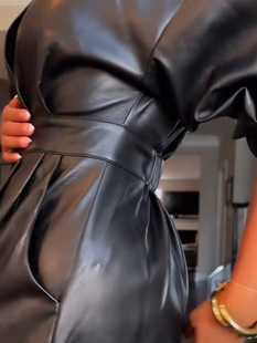 2024 New Dipped Black High-end Loose Casual High Waist Slimming Wide Leg Narrow Leather suit