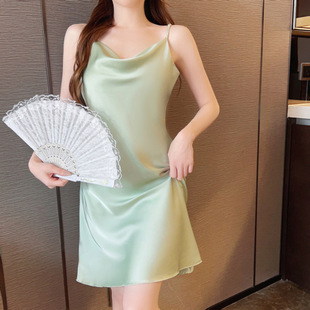 New ice silk pajamas summer romantic flower swing collar sling Thin Ice Silk Pure desire flower nightdress female manufacturer