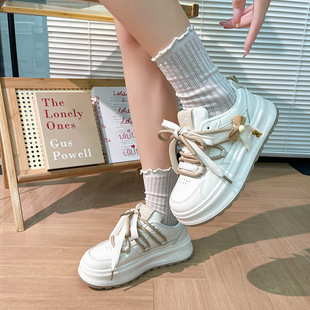 White Shoes Thick Sole Women's 2024 Autumn New Student Casual Board Shoes Breathable Cute Women's Shoes Soft Sole Not Tired Feet