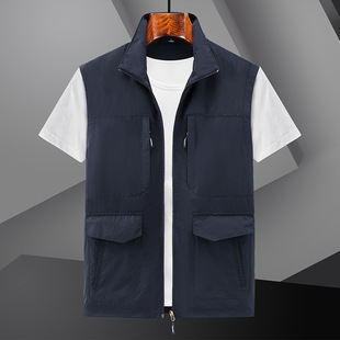 Foreign Trade Leisure Vest Multi-bag Vest Men's Thin Outdoor Photography Student Group Work Clothes Public Welfare Collar Vest