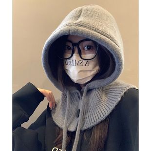Autumn and winter balaclava hat women's winter hat scarf one-piece face small ear protection wool knitted hat warm