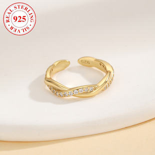 European and American Fashion Hot Selling S925 Sterling Silver Full Diamond Wave Cross Women Open Toe Ring Beach Holiday