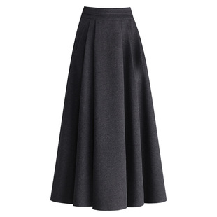 Fashion Woolen Pleated Skirt Skirt Women's 2024 Autumn and Winter New High Waist A- line Skirt Korean Style Covering Cross Casual Long Skirt