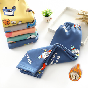 Children's Warm Pants New Autumn and Winter Children's Thickened Fleece-lined Autumn Pants Open Crotch Base Men's and Women's Home Pants