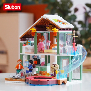 Little Luban 0961 Building Blocks Assembled RV Hot Spring Holiday House Girls House Play House Children's Educational Toys Marriage