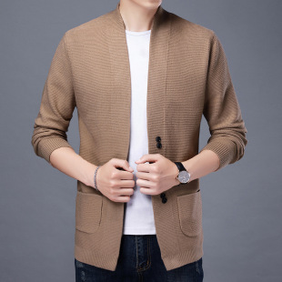 Autumn and Winter New Men's Knitted Cardigan Long-sleeved All-match Solid Color Sweater Casual Fashion Trendy Jacket for Men