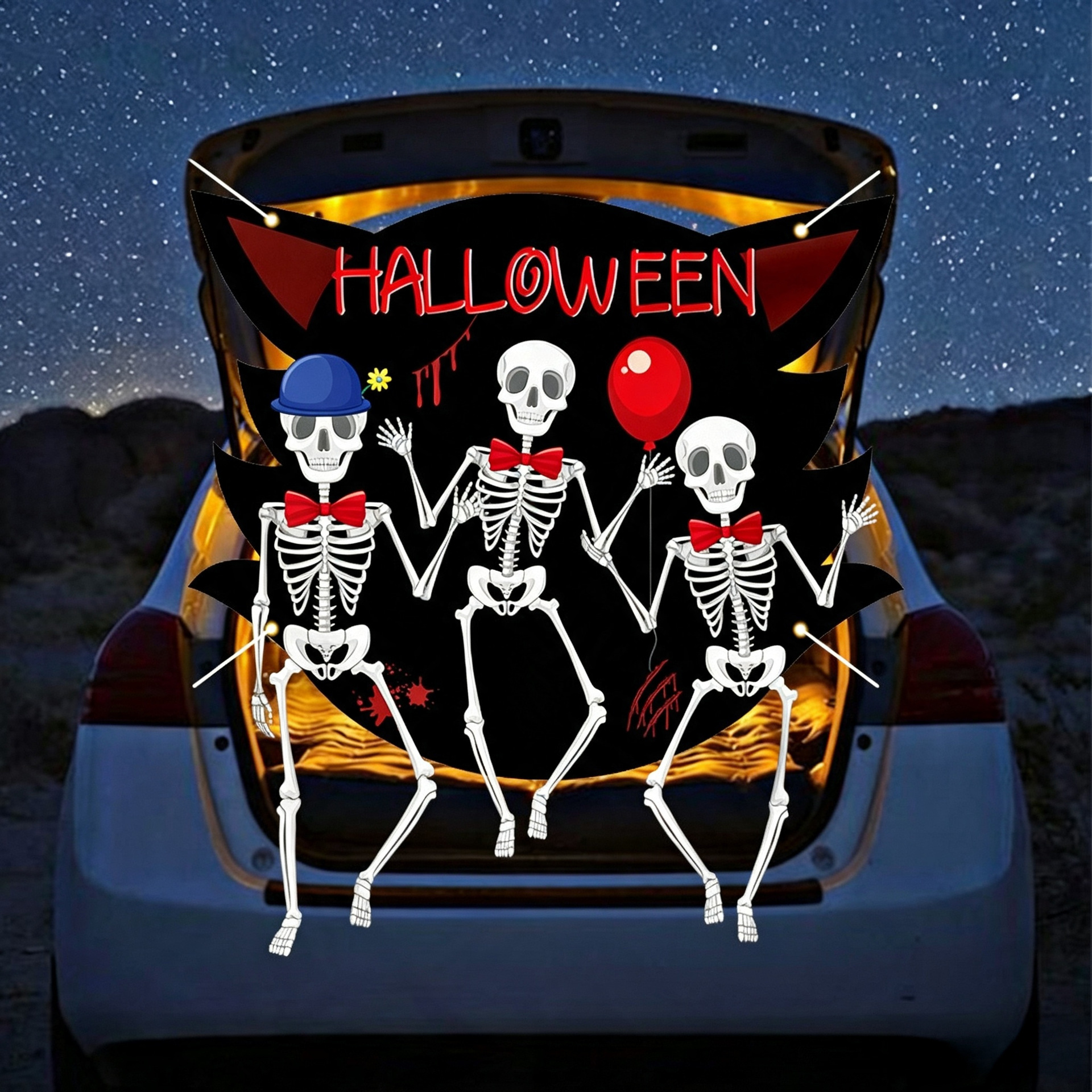 New cross-border Halloween trunk curtain party decoration banner, scary skull photo backdrop, hanging flag
