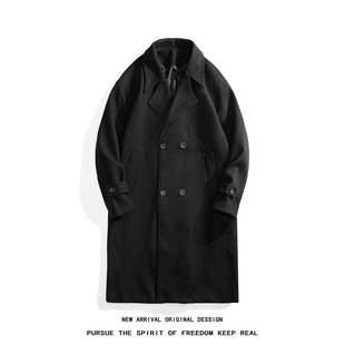 2024 Autumn and Winter New Men's Casual Woolen Coat Trendy Brand Fashion Mid-length Double-breasted Woolen Coat for Men