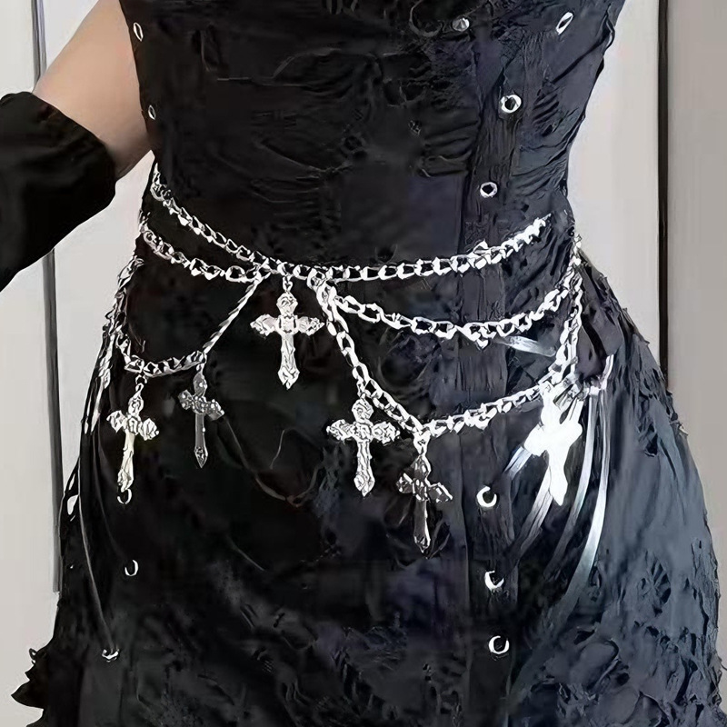 European and American Accessories Cut Out Cross Pendant Wave Side Swing Chain Waist Chain Sexy Multi-Layer Body Chain Yabi Accessories