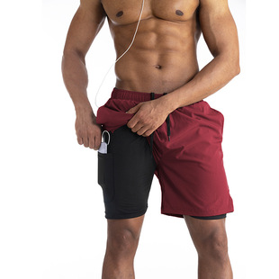 European and American Men's Sports Shorts Double Layer Running Pants Fitness Training Pants Quick-drying Multi-pocket Sports Pants Casual Pants for Men