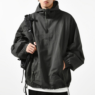 Jacket Men's Spring and Autumn Hooded Pure Cotton Pullover Jacket Coat Clothes Loose Thin Solid Color Fashionable Top Clothes