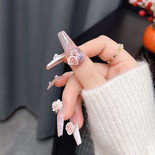 New mixed pink flower nail ornaments camellia small fresh sweet flat wearing nail ornaments wholesale