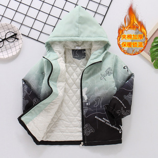 Boys' Coat Spring and Autumn Western Style Children's Charge Clothes New Handsome Baby Autumn and Winter Hooded fleece-lined Thickened Jacket