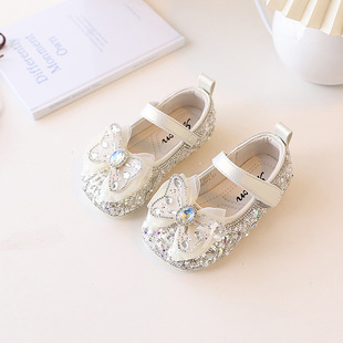 Girls Leather Shoes Crystal Shoes Spring and Autumn New Little Girl Bow Princess Shoes Soft Sole Shoes Women's Shoes