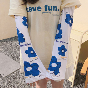 Summer Comfortable Breathable Sun Protection UV Protection Loose Sleeve Arm Protector Ice Silk Cute Printed Korean Style Hand Sleeve Ice Sleeve