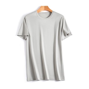 Men's Silk-mercerized Cotton Short-sleeved T-shirt Cool-feeling Men's Breathable Round Neck Solid Color Round Neck V-neck Short-sleeved T-shirt for Men