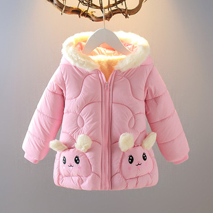 Winter New High Quality Cotton Coat Winter Coat Cartoon Cotton Coat Baby Girl's Western Style Hooded Coat fleece-lined Thickened Cotton Coat
