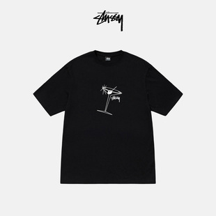 Stussy Classic Logo Martini Glass Pattern Short-Sleeved T-Shirt Spring New Style for Men and Women