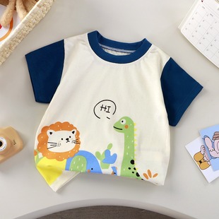 Class A Pure Cotton Children's Wear Short-sleeved T-shirt Girls' Infant Summer Pure Color Cotton Printed Short-sleeved 100 Children's Class A T-shirt