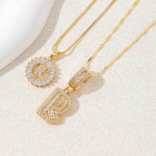 Cross-border Hot Selling Rock Candy Full Diamond 26 English Letter Necklace Copper Set Zircon Plated Real Gold Flower Letter suit Wholesale