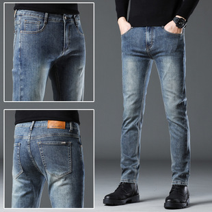 New men's jeans men's loose skinny Japanese Elastic Four Seasons casual pants men's slim pants fashion