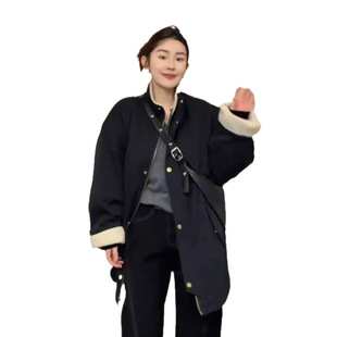 Korean-style stand collar parker coat thickened coat 2024 winter new spell lamb wool mid-length coat cotton-padded jacket