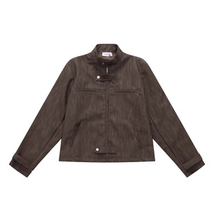Early Spring Maillard Brown Textured Tie-Dye Zipper Stand Collar Jacket for Men and Women, Handsome Loose and Versatile Jacket