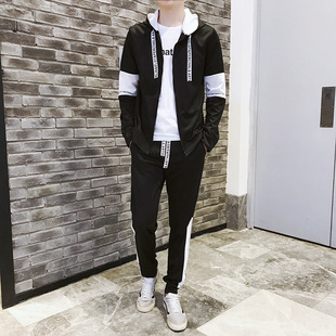 Wholesale men's and women's autumn suit men's Korean-style trendy handsome hip hop loose long-sleeved T-shirt two-piece student sweater