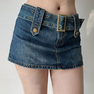 Denim skirt female hot girl ins style American sexy design anti-exposure half-length high waist a-Line hip-wrapped retro skirt summer