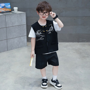 Boys' Summer suit New Chinese Hanfu 2025 New Children's Vest Three-piece National Style Baby Summer Clothes