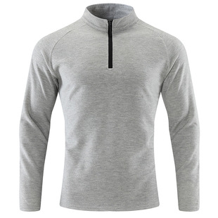 Top Men's Cross-border high quality Autumn Half-zipper Men's Long-sleeved T-shirt Men's Breathable Elastic Outdoor Sports Leisure