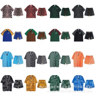 Cross-border for Europe and the United States summer rhude joint lapel short sleeve shirt shorts pants letter printed men's and women's fashion