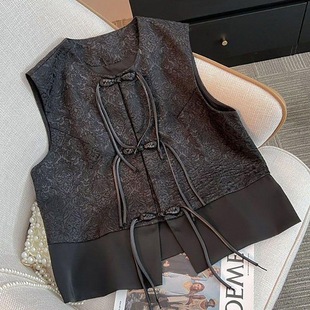 Guofeng New Chinese Style Vest Women's Outer Wear Black Slim-fit Simple 2025 Spring New High-end Short Top