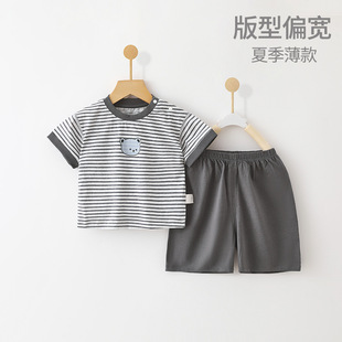 Children's Short-sleeved suit Boy's Summer Cotton Short-sleeved T-shirt Open Crotch Shorts 0-3 Years Old Baby Clothes Baby Casual
