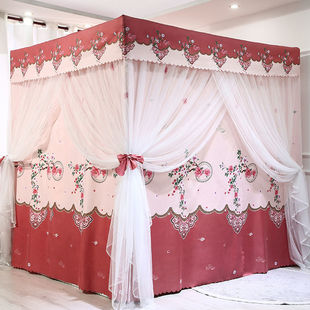 Bed Curtain Mosquito Net Integrated Household Bedroom Shade Curtain Thickened Dark Color Bed Curtain Dust Top Bracket for Rental Room